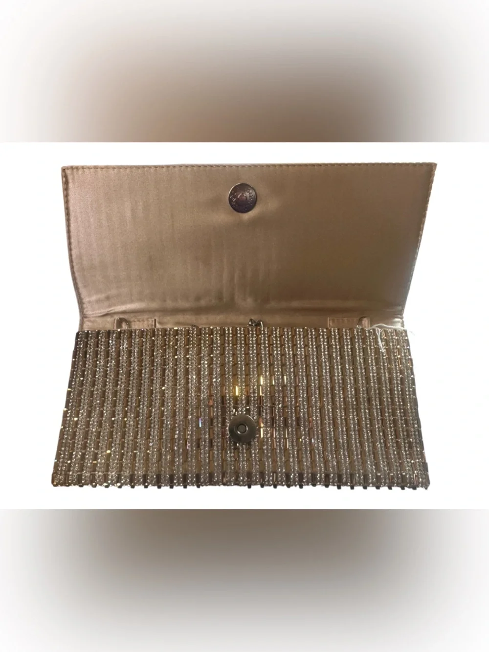 Nina Rhinestone Evening Bag Clutch Womens Gold Bronze Chain Strap Formal Purse